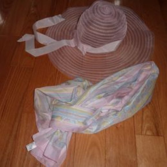 Vintage Pink Floppy Hat plus Scarf - Picture 1 of 4